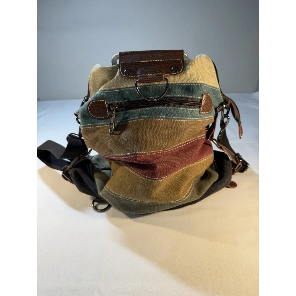 Manjianghong Boho Striped Multicolor Canvas Tote  Adjustable Strap Metal Handles