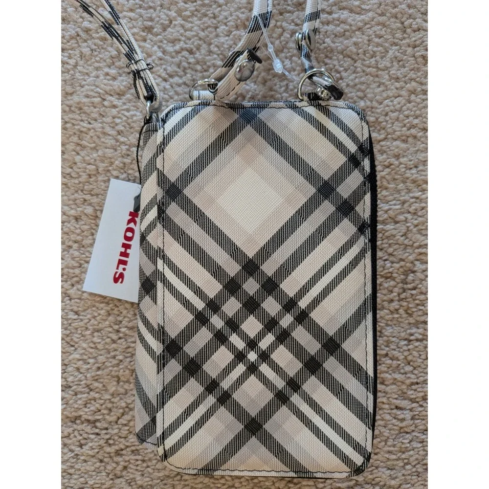 Safe Keeper RFID‎ Blocking Crossbody Phone Wallet Black White Plaid HNB41WL10P1
