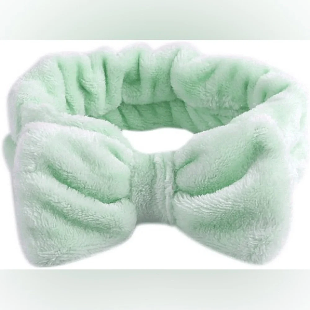 Light green Microfiber Plush‎ Bow Headband Makeup Headband