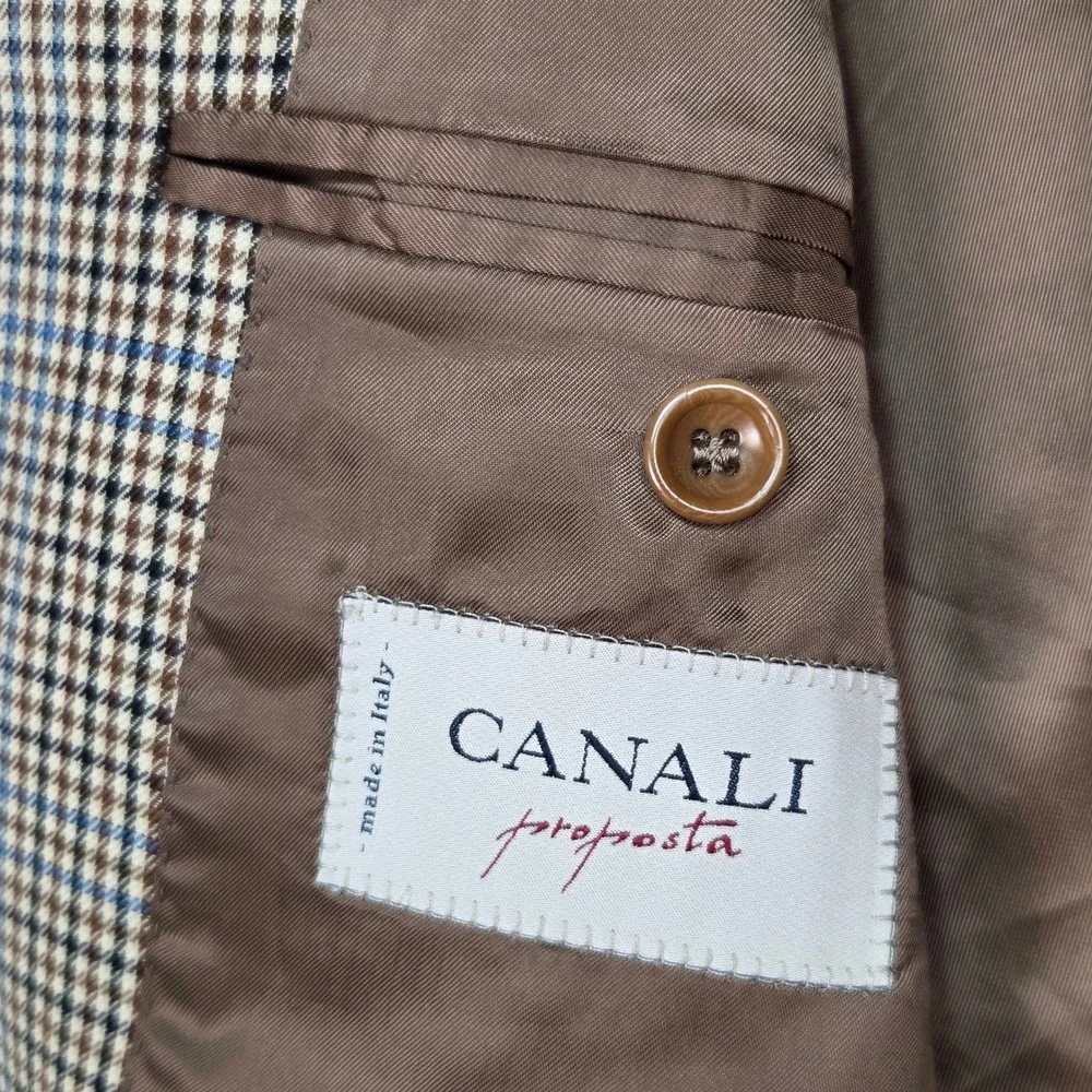Canali Proposta Blazer Mens 42 L Brown Blue Houndstooth Wool Sport Coat Italy