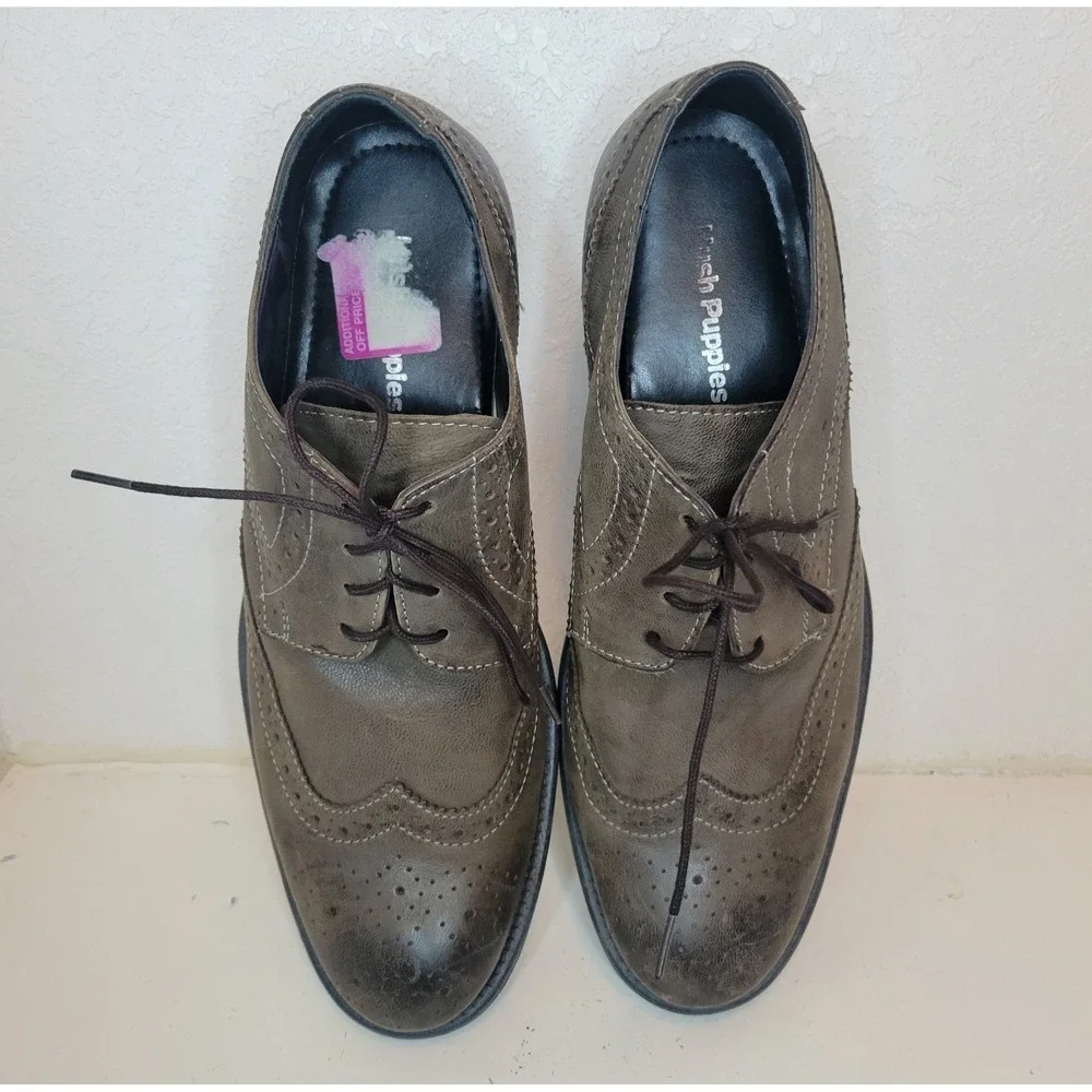 Men's Oxford Shoes Hush Puppies Shepsky Wingtip Olive Green Size 10 -Read