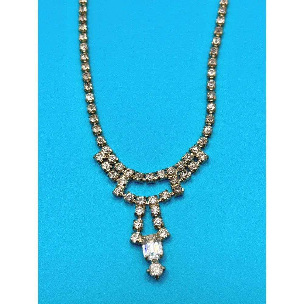 Vintage‎ Rhinestone Necklace Dangle Drop Cocktail Party Jewelry