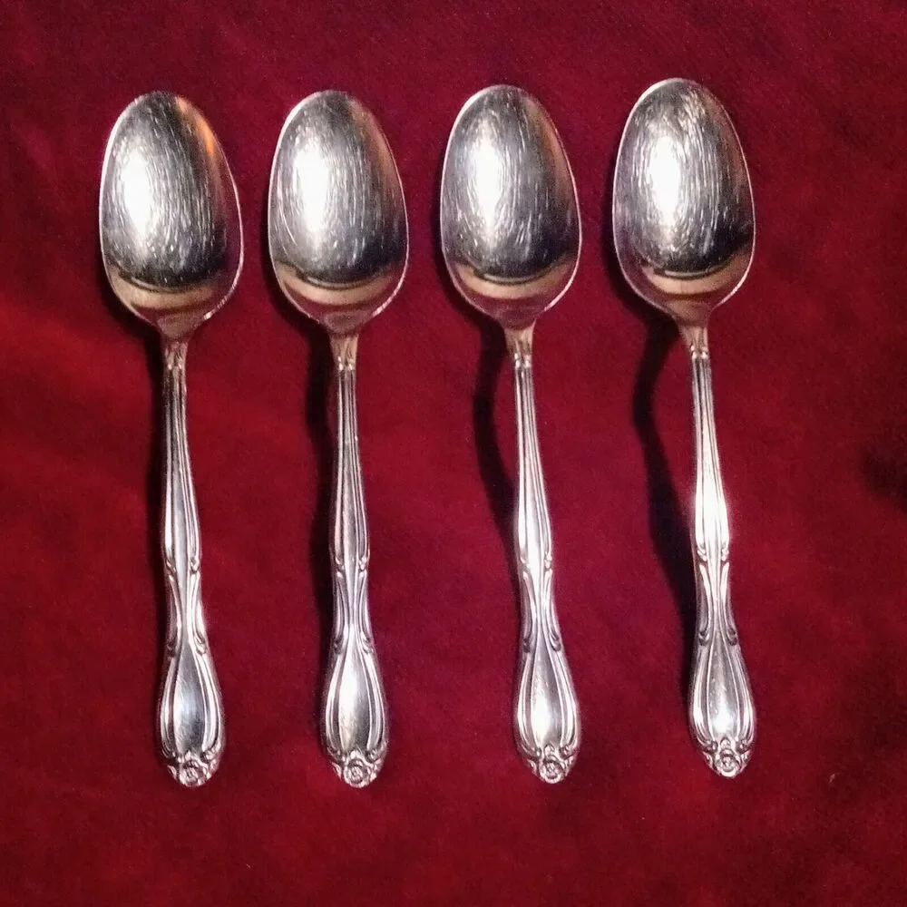 Americana Products AMP2 Stainless Steel Oval Soup Spoon-Set Of 4-Floral-Vintage
