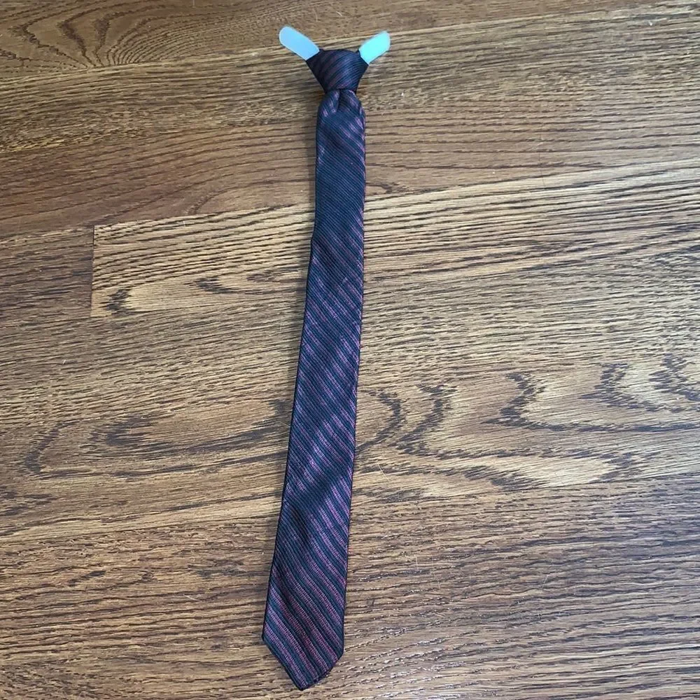 Vtg 60s burgundy & black little boys clip on tie‎