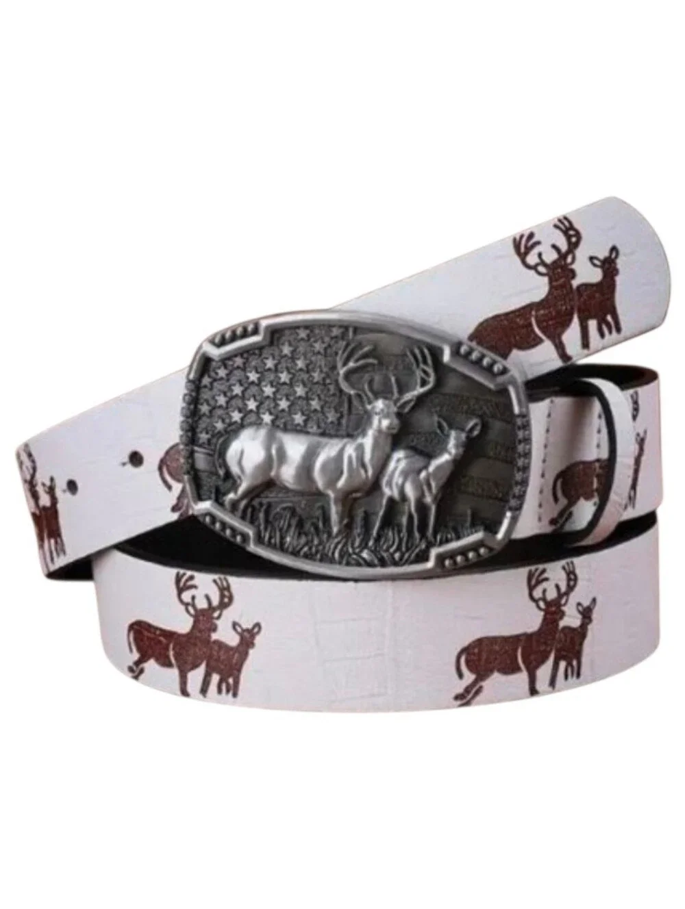 Women's White & Silver Tone Deer Belt