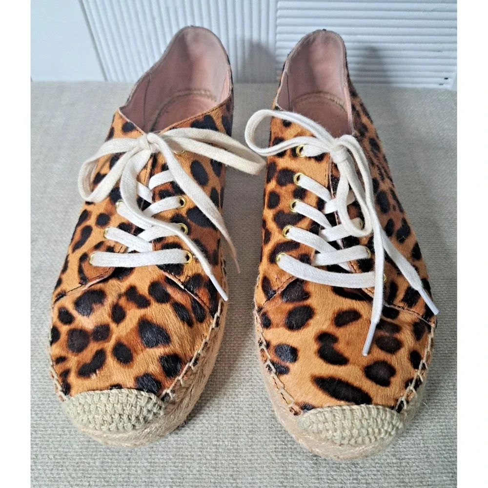 J.‎  Crew Espadrilles Size 9  Brown Animal Print  Calf Hair Lace-up