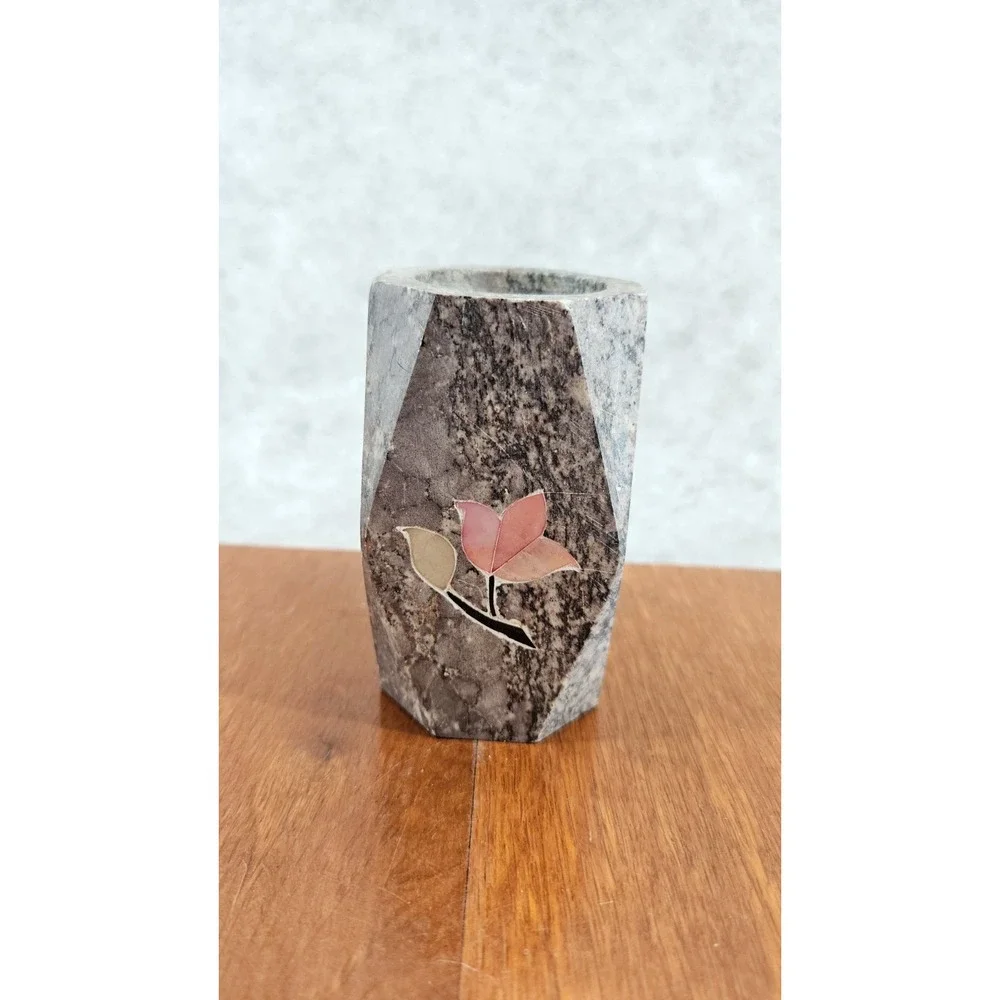 Stone‎ Vase Inlaid Mother of Pearl Flower Small Bud Vase 4