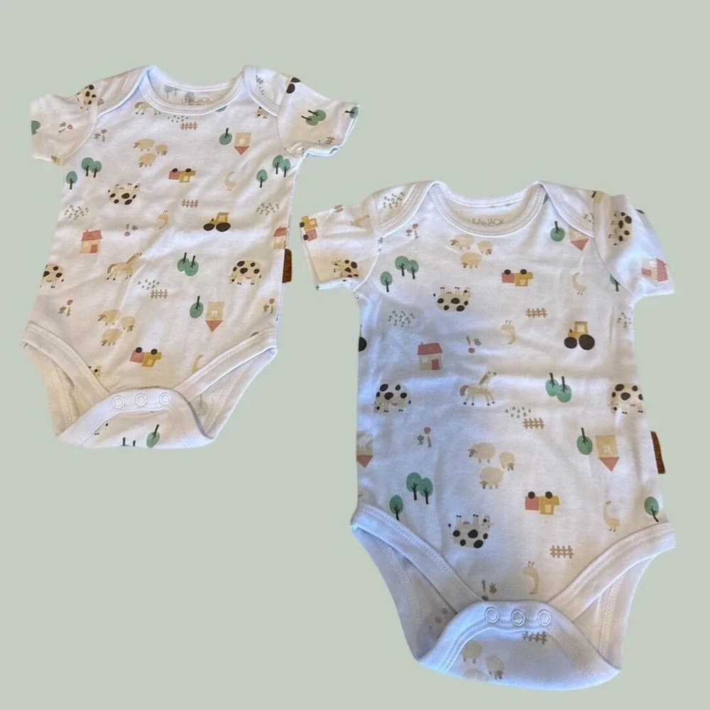 Old Navy Lila & Jack 4pc Baby Farm Animal Sleeper & Bodysuit Set 3-6M Green New