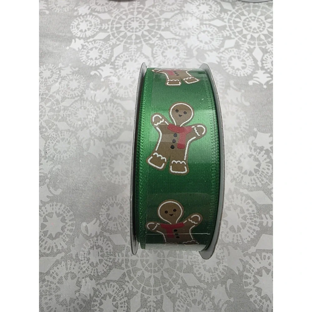 5 New Rolls Christmas Gingerbread Man Ribbon Red‎ Green Wreath Gift Crafting