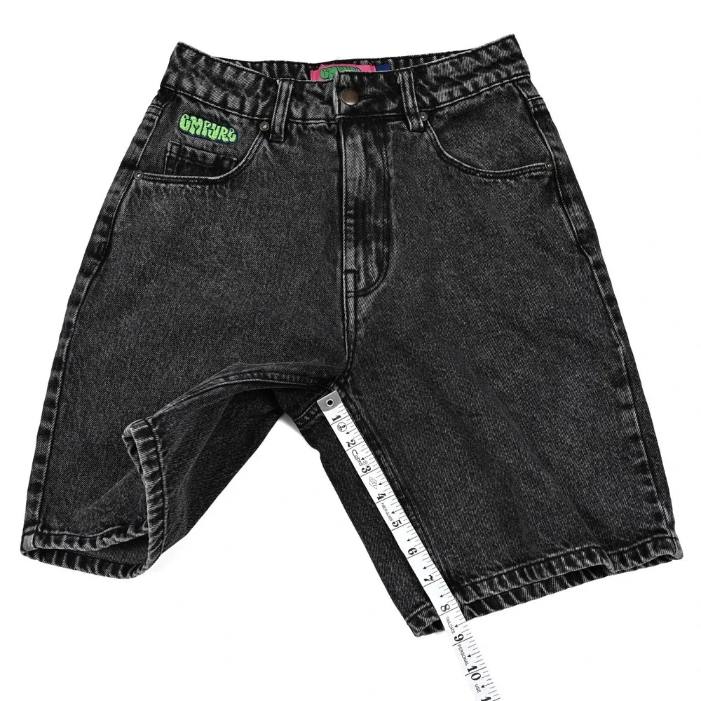 Empyre Denim Shorts Womens 0 Black Tori Skateboard Baggy Skater Embroidered