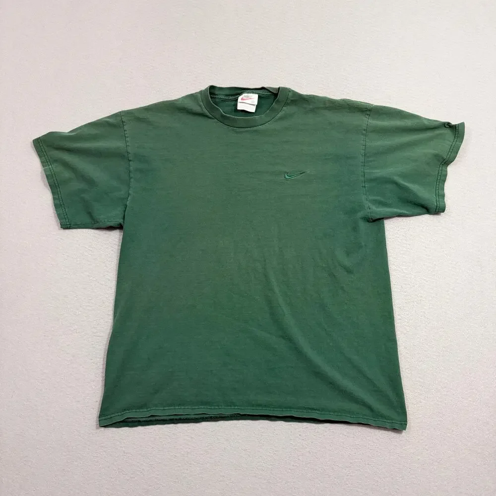 Vintage Nike Check Shirt Men's Large Green Swoosh Embroidered Logo 90s Faded