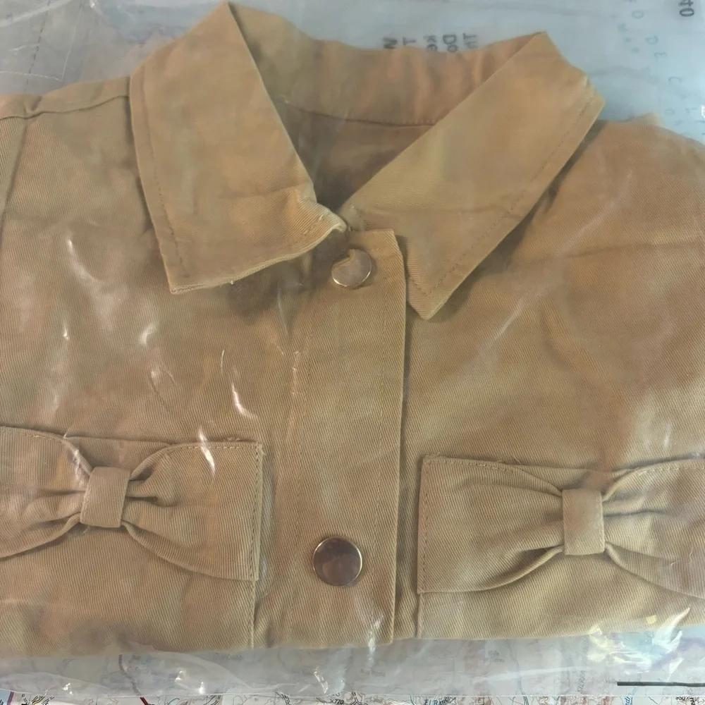 Girls Button Down Crop Jackets Kids Lapel Outerwear Clothes with Chest Pockets