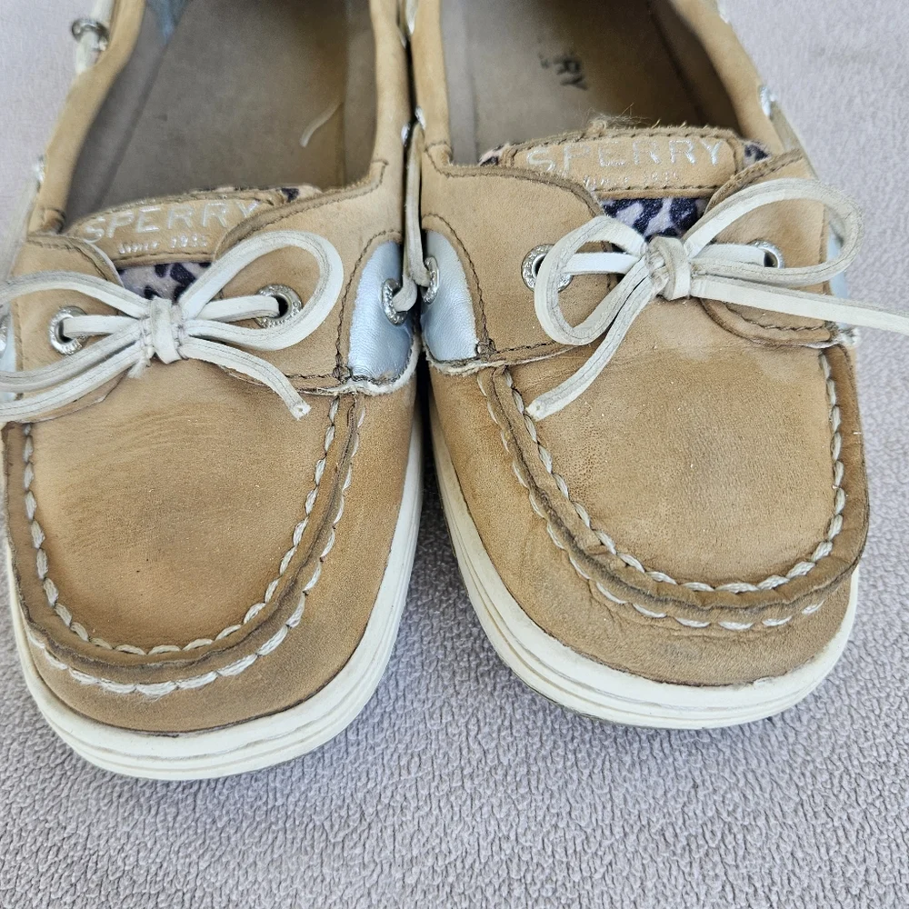 Sperry Top-Sider Angelfish Leather Suede Boat Shoes Leopard Youth Size 4 Tan