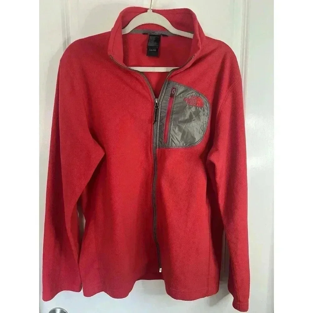 The North Face Men's Fleece Lined Red & Gray Full Zip Jacket - Size Large