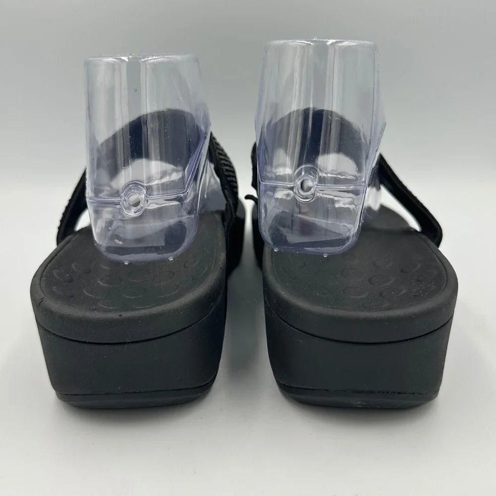 Vionic Naples Rhinestone Thong Sandals Black Comfort Slides wedge  W11 EU43