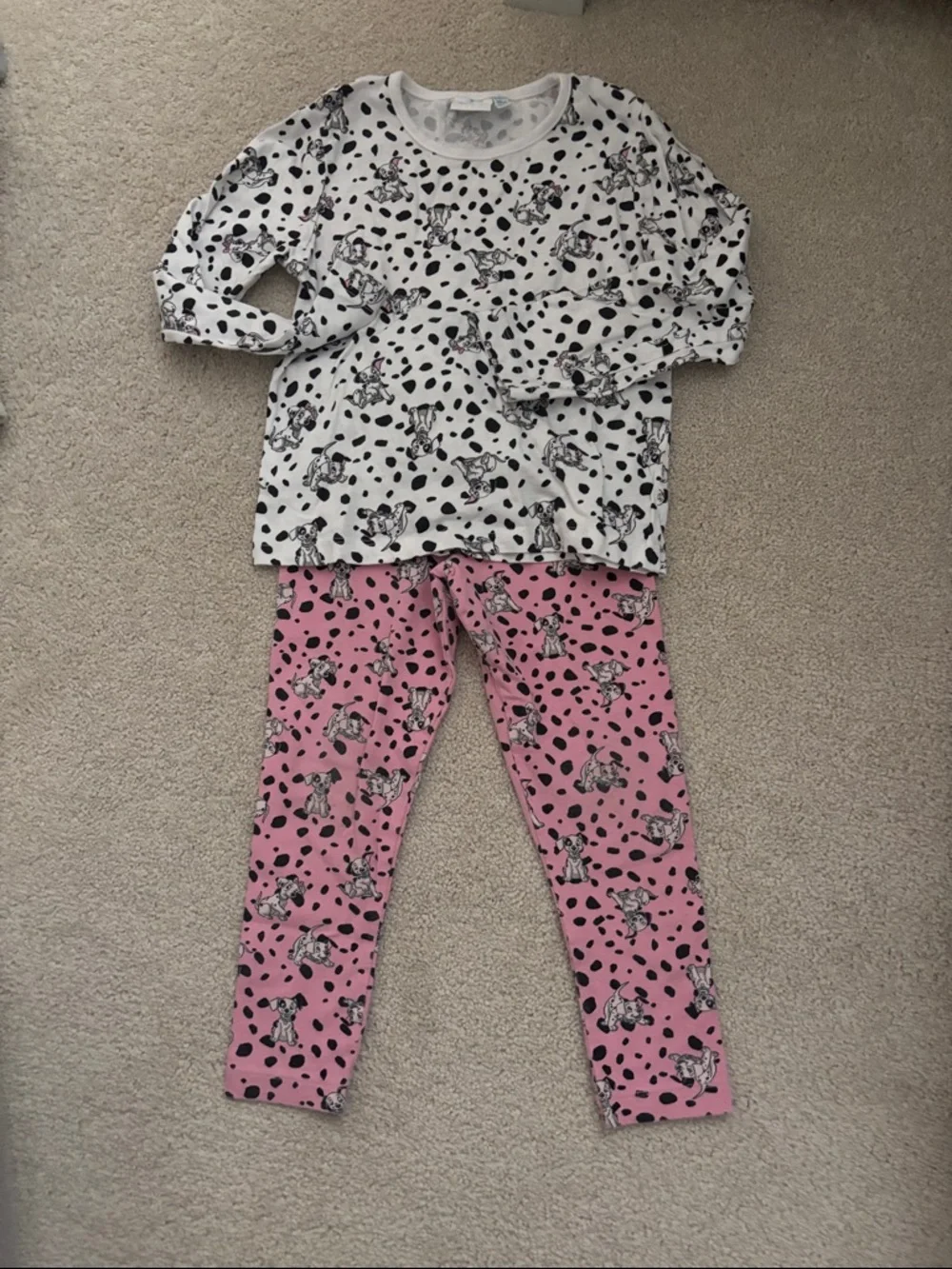Disney Dalmatian Print Two-Piece Pajama Set - White & Pink