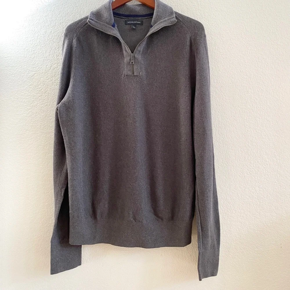 Banana Republic Men's Charcoal Gray Quarter Zip‎ Sweater L Cotton Nylon Blend