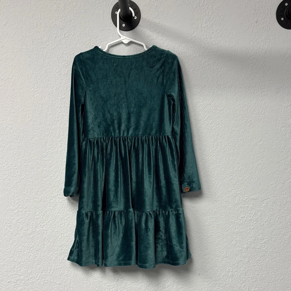 Biscotti Colezioni Girl’s 5yo Pine Green Velvet Button-Down Flutter Dress- EUC!