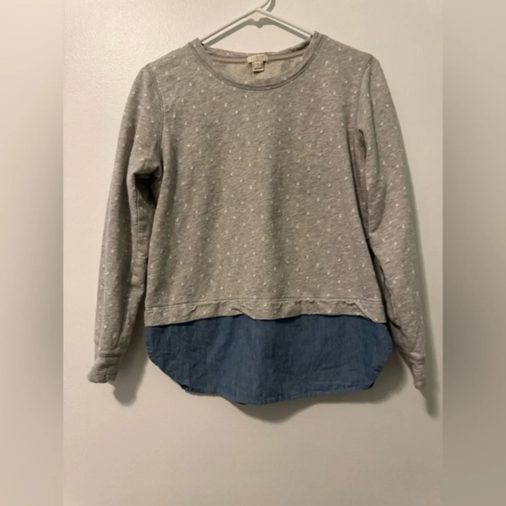 J.Crew Gray Polka Dot Sweater with Blue Hem