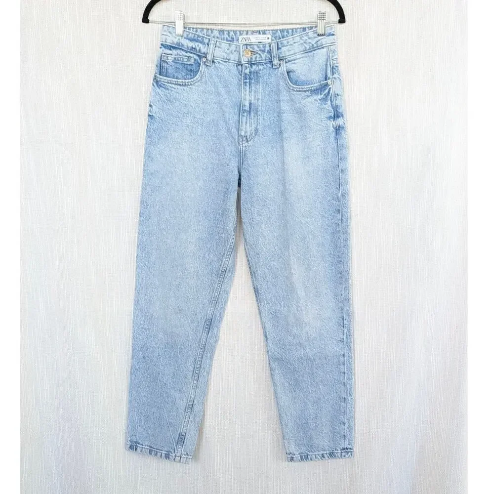 Zara Jeans 7223/223/427 Womens 6 Blue denim High-rise Straight Mom Fit Ankle