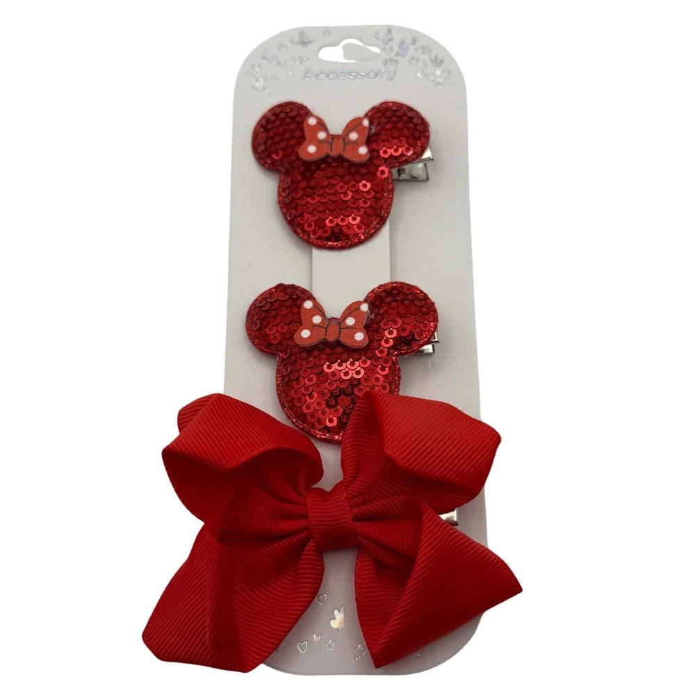 Chloe Accessory Red‎ Sequin Mouse Ears Hair Clips and Bow Set