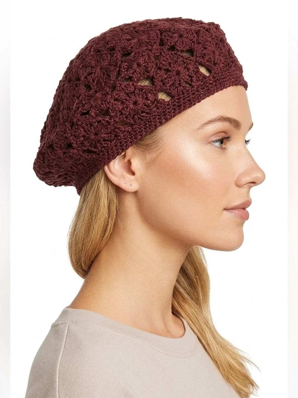 Free People Crochet Knit Beret