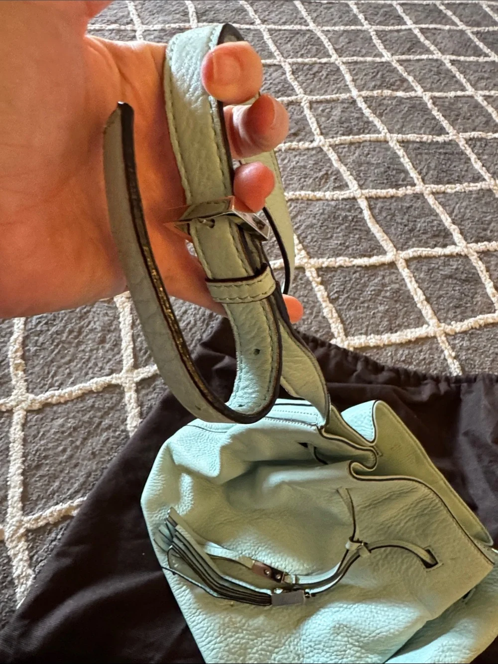 kate spade Light Blue Pebbled Leather Drawstring Shoulder Bag