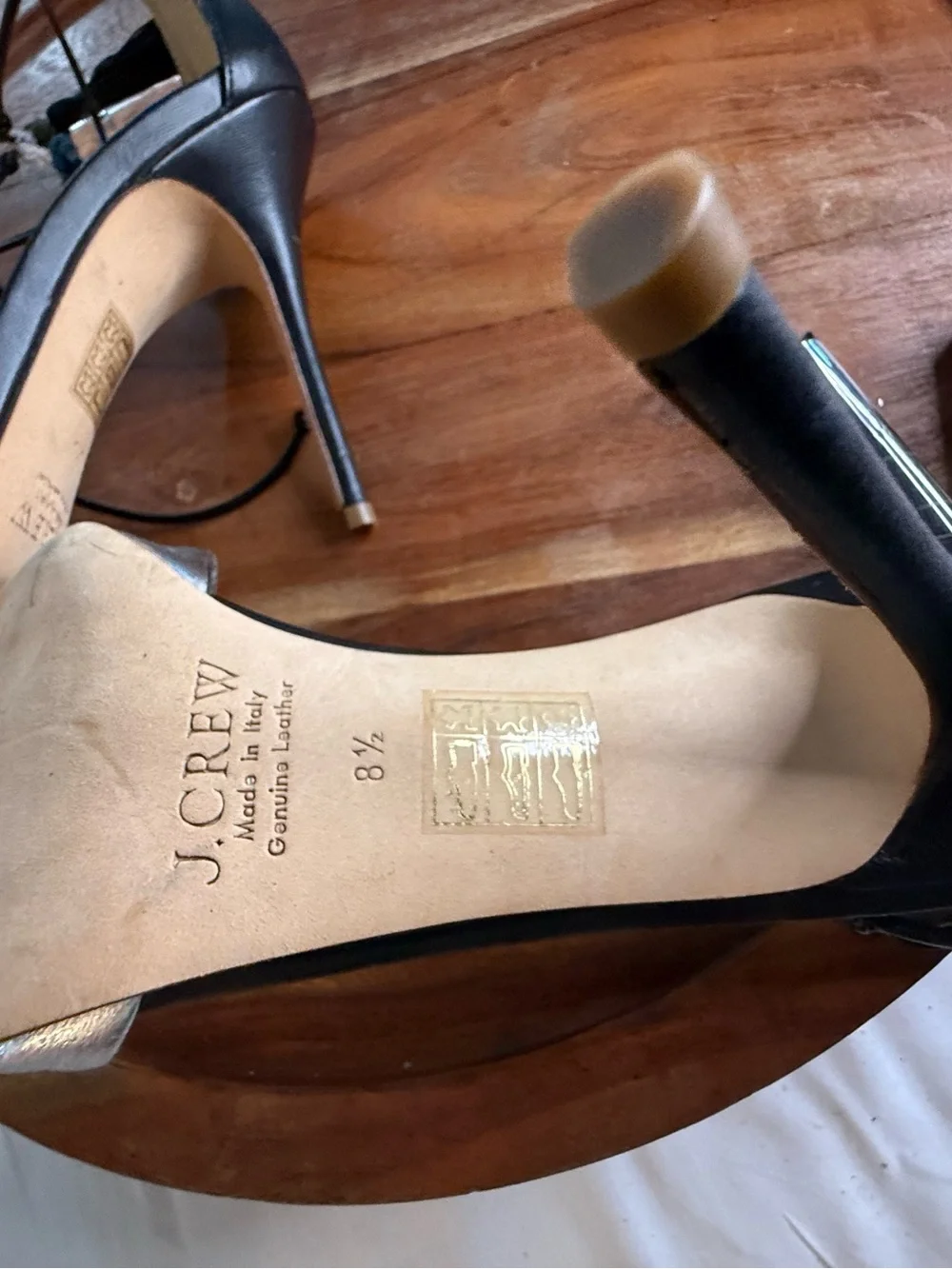 J. Crew Silver Pointed D'Orsay Flats with Black Heel and Lace Tie