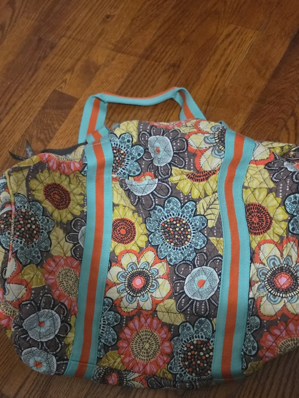 Vera Bradley Multicolor Floral Quilted Tote with Teal and Orange Straps