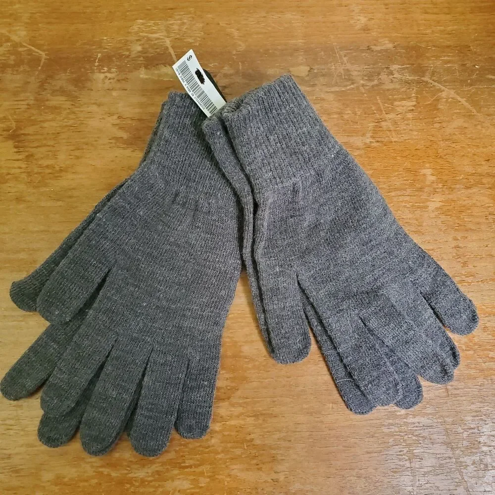H&M Gloves 2 Pairs Knit Adult One Size Solid Gray Unlined w Tags Stretch Washes