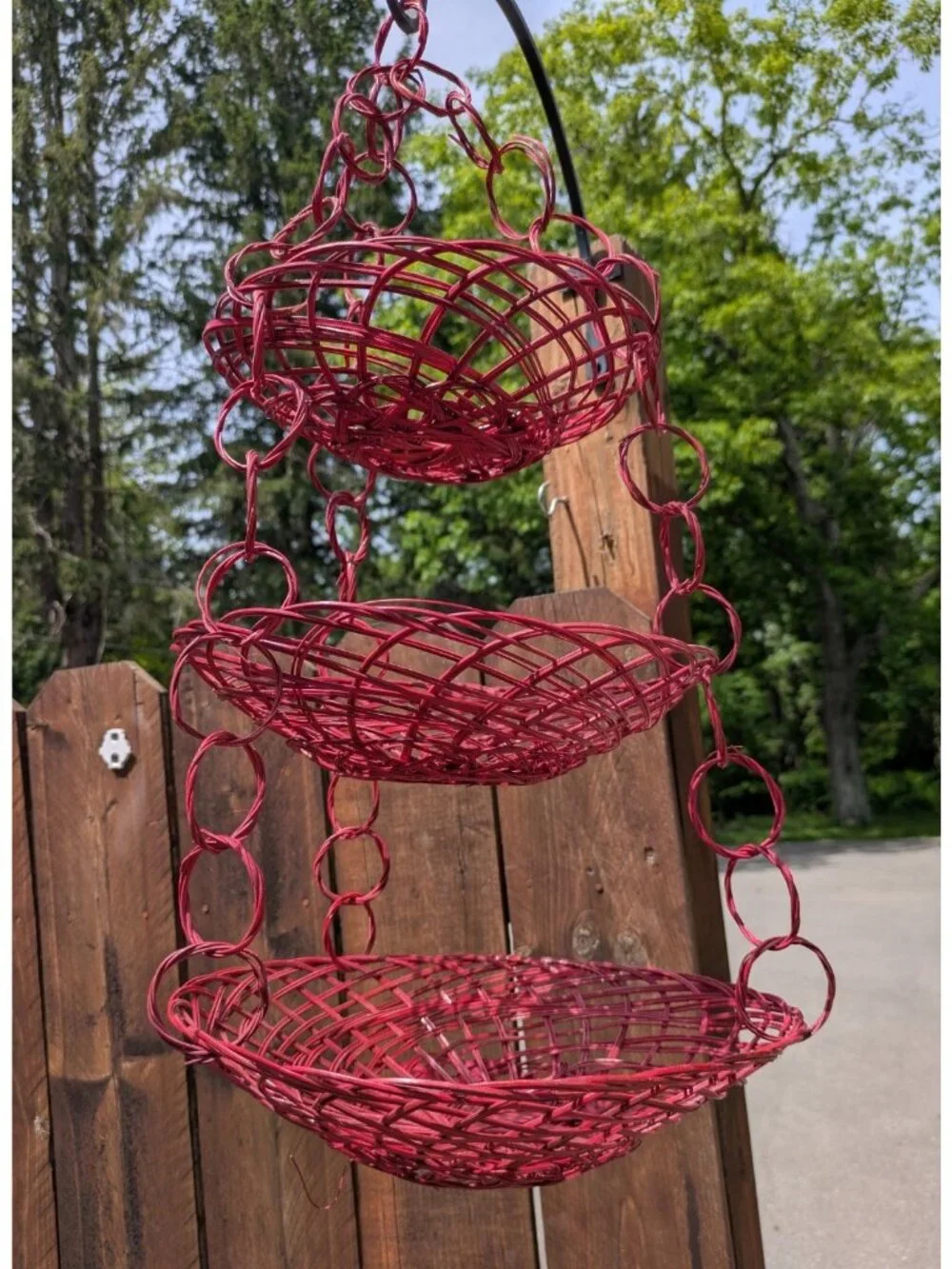 Vintage Red Wicker Hanging Three 3 Tier Basket Boho Plant Fruit 22