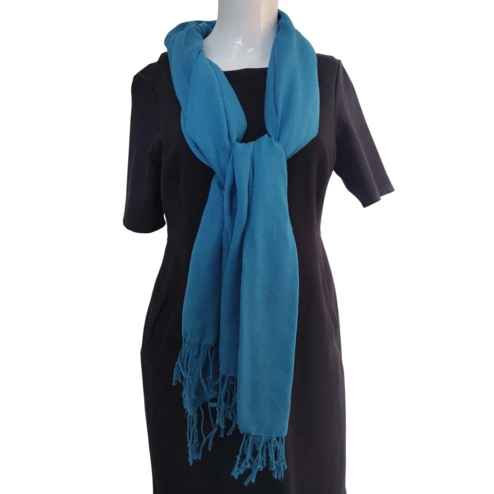 pashmina scarf wrap shawl Teal Lightweight Chic Elegant Fringe‎ Casual 69x26