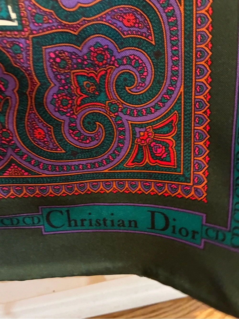 Christian Dior Silk Scarf in Plum and Deep Green