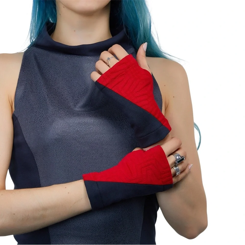 Zolnar Red and Black Unisex WRW2 8 HALF FINGER GLOVES-Medium