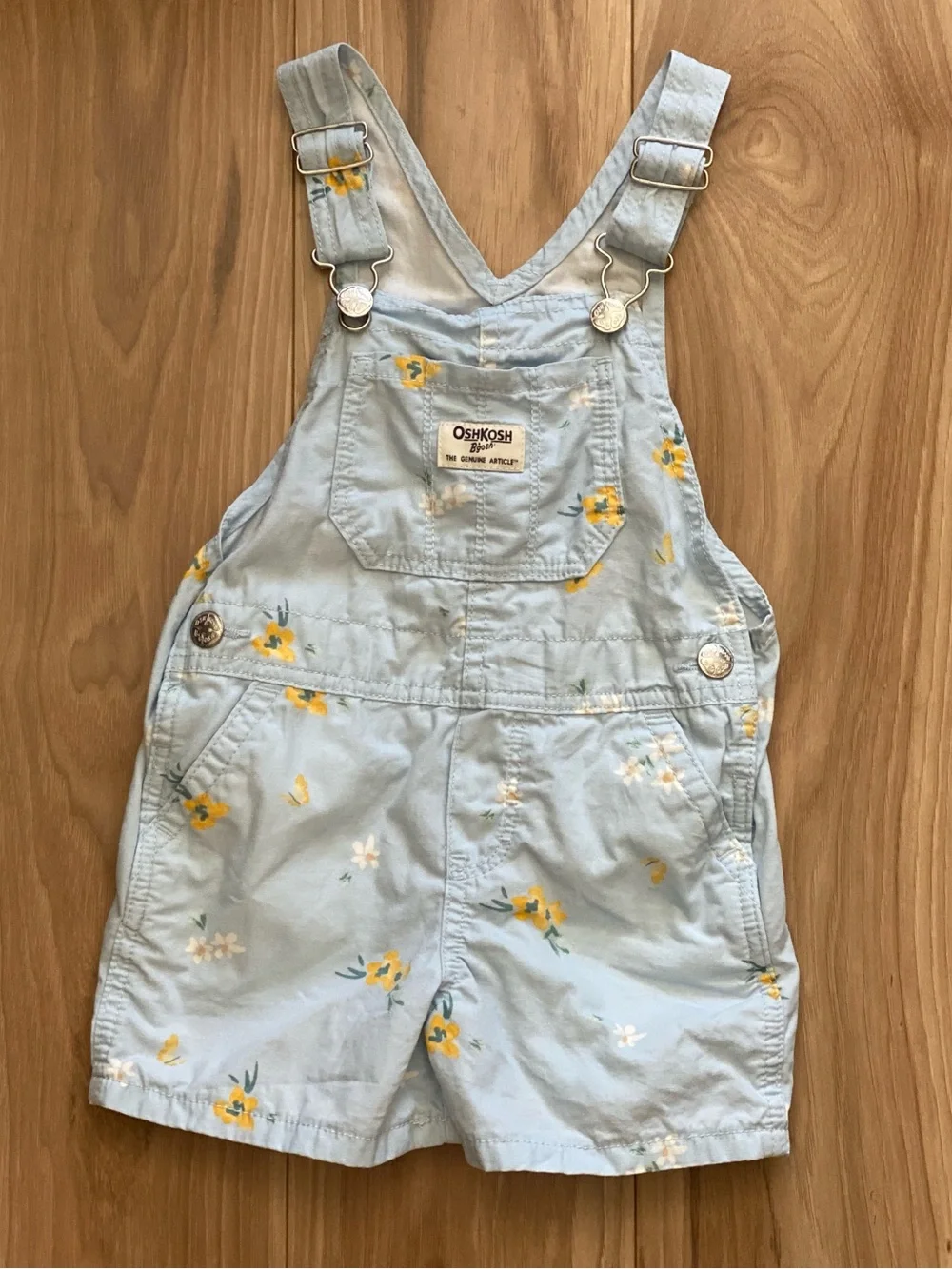OshKosh B'gosh Blue Floral Shortalls Overalls Size 3T
