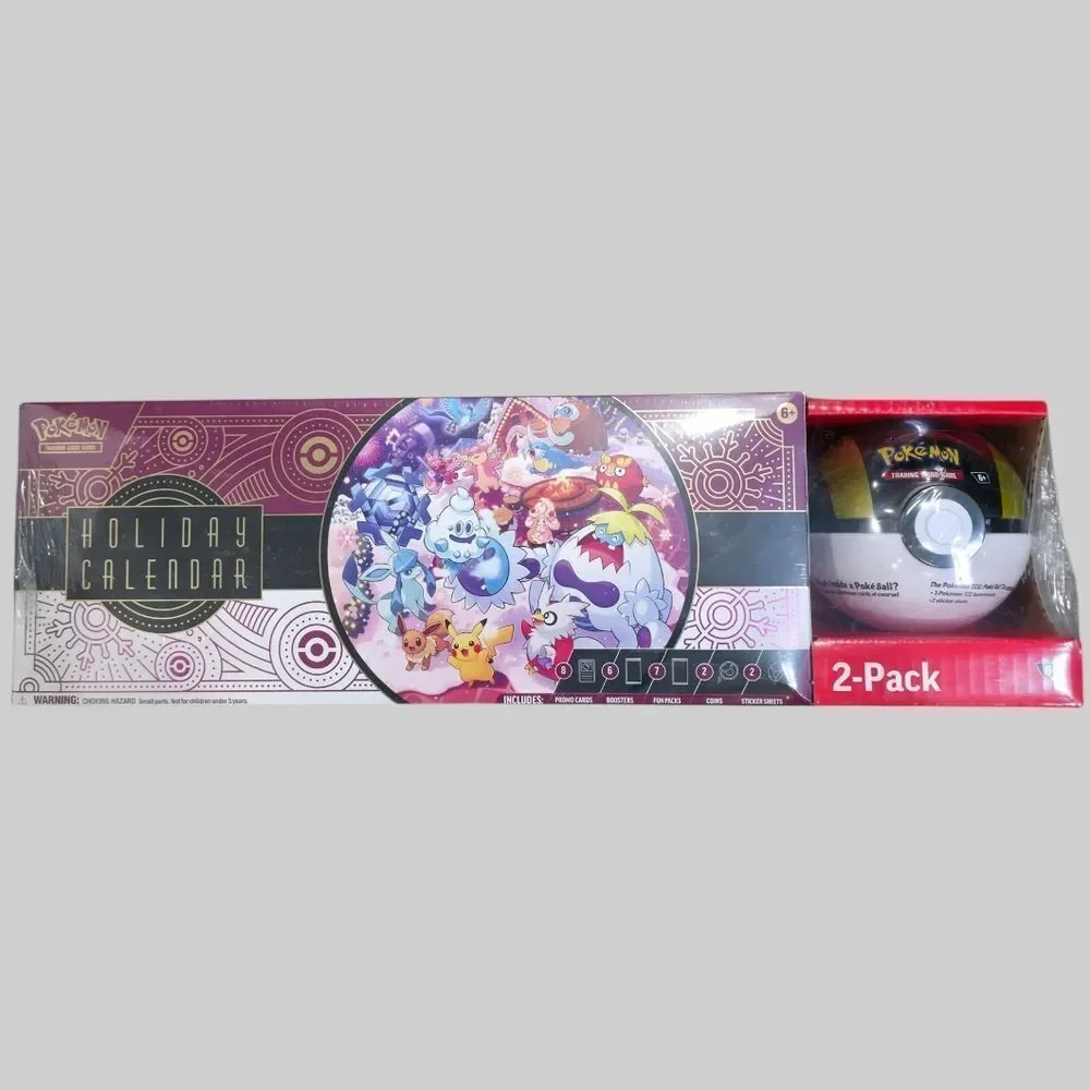 Pokemon Holiday Calendar Trading Cards Stickers And Ultra Poke Ball Bundle New
