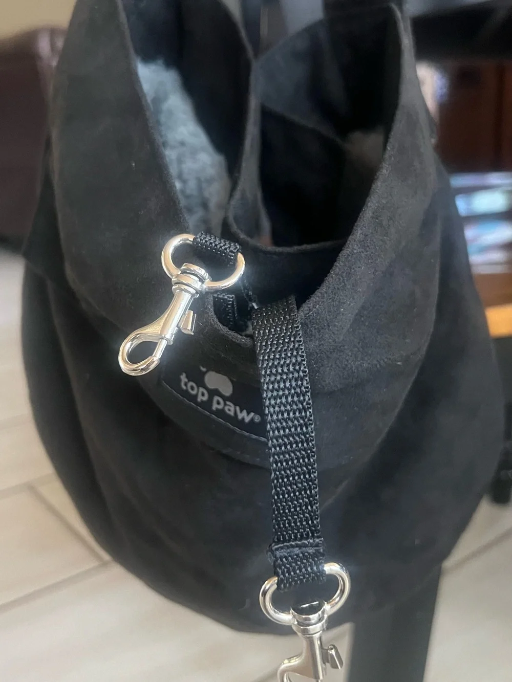 Top Paw Black Suede Shoulder Tote Bag