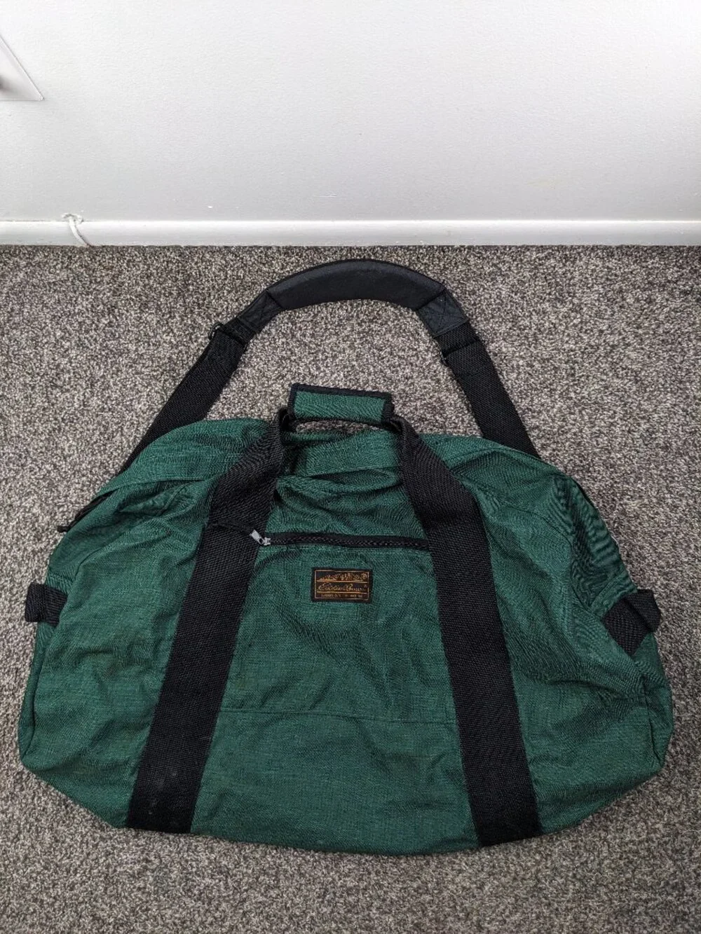 Vintage 90s Eddie Bauer Duffle Bag Canvas Double Strap Green Gym Travel 29L