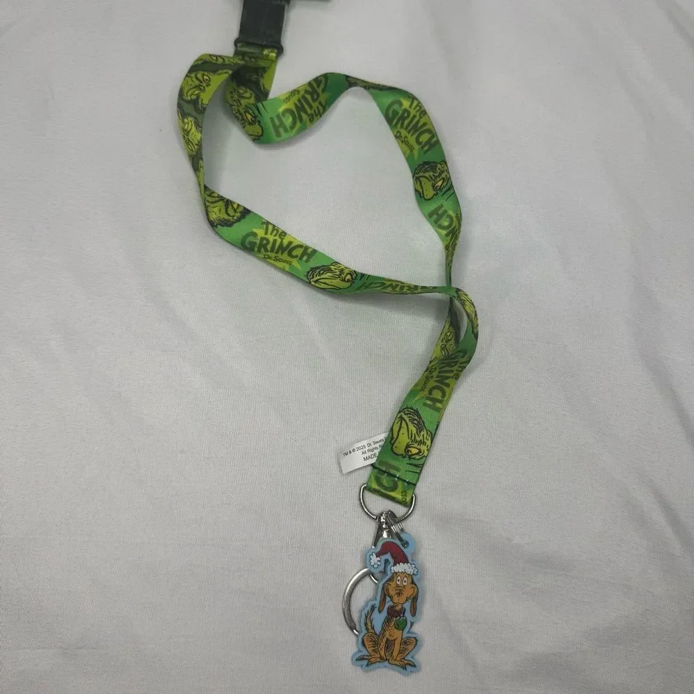 Christmas 2025 Dr Seuss The Grinch Lanyard with Reindeer Max Charm