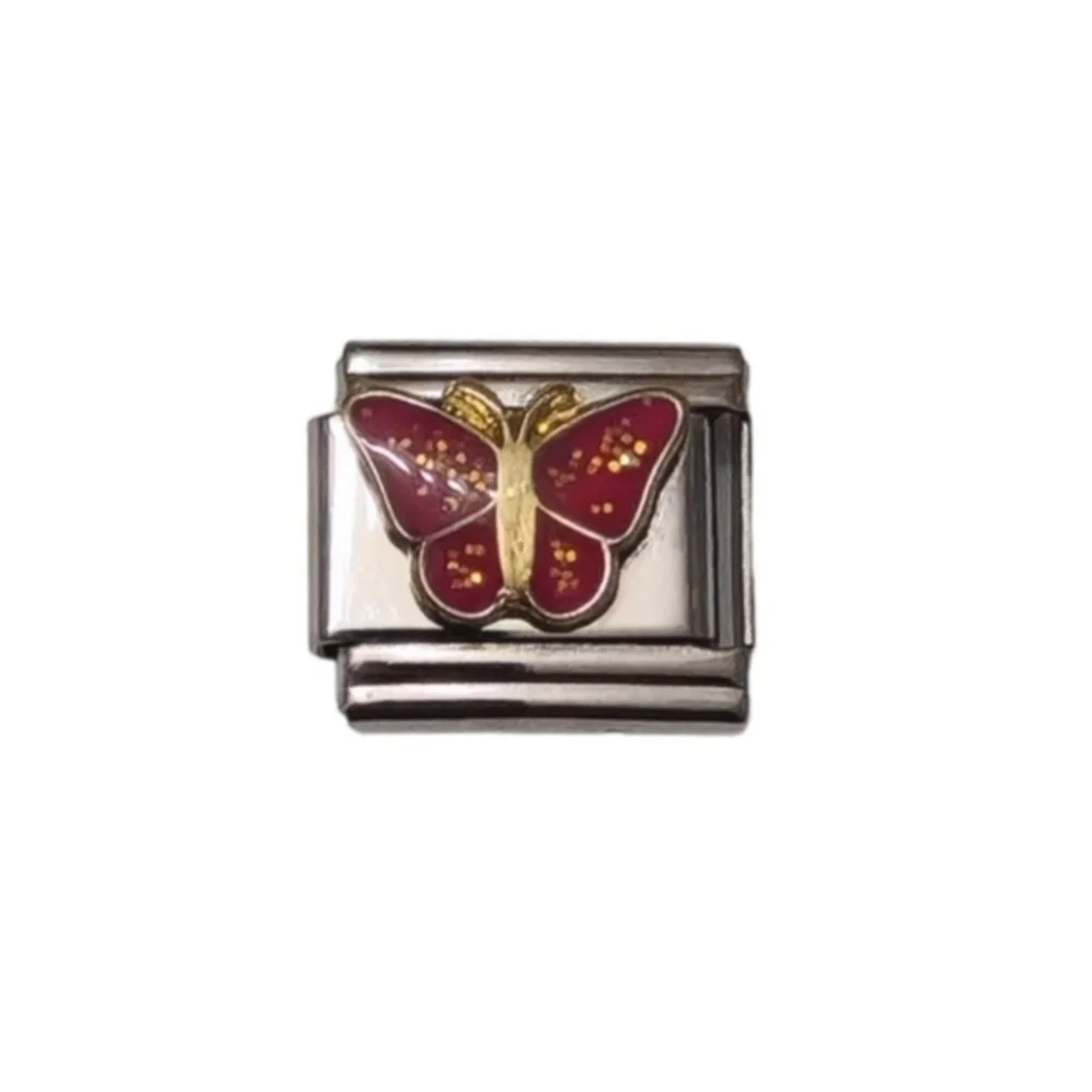 Charmlink Pink Glitter Butterfly Personalized‎ Composable Italian Charm Bracelet