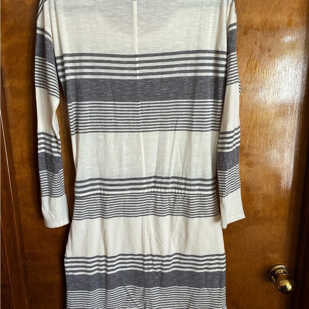 GAP Gray and Cream Striped Long Sleeve Dress