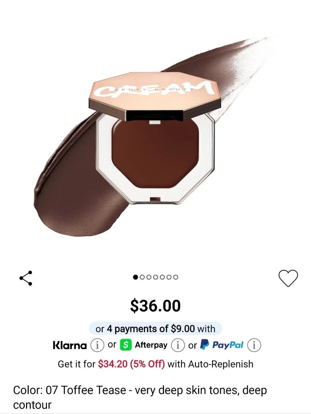 Fenty Beauty Cream Bronzer & Contour — Toffee Tease (deep brown)