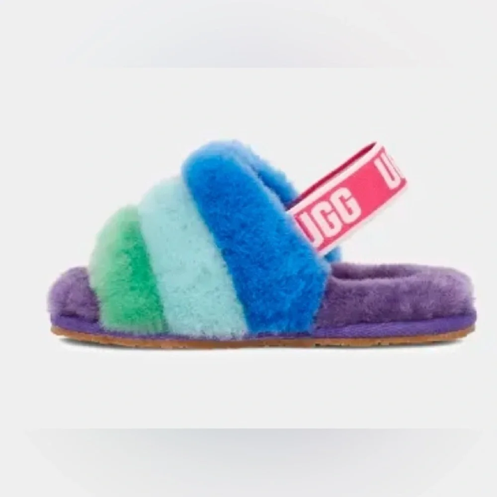 UGG / New FLUFF YEAH SLIDE rainbow blue purple green slipper toddler walker 7