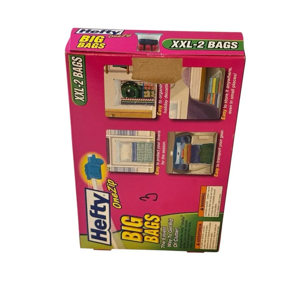 Hefty Big Bags XXL 22 Gallon 2 Pack OneZip Slider Sturdy Handle New Storage Bag