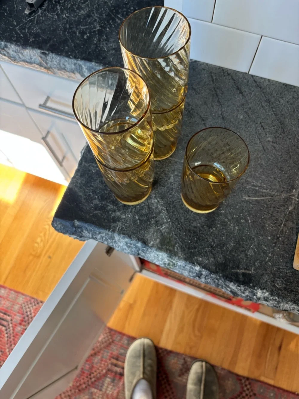 Pottery Barn Amber spiral stackable Highball Glasses x4