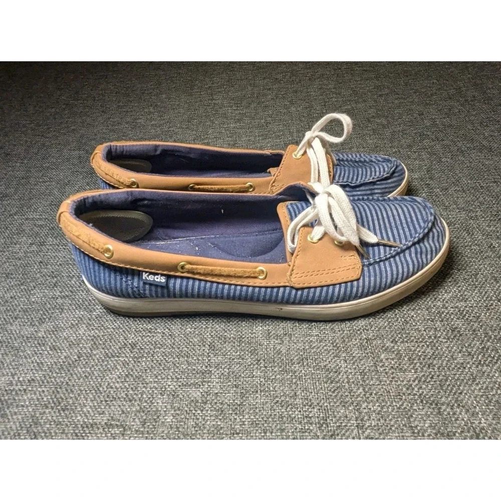 Keds Glimmer Womens Dream Memory Foam Striped Navy Blue Boat Shoes Size 8