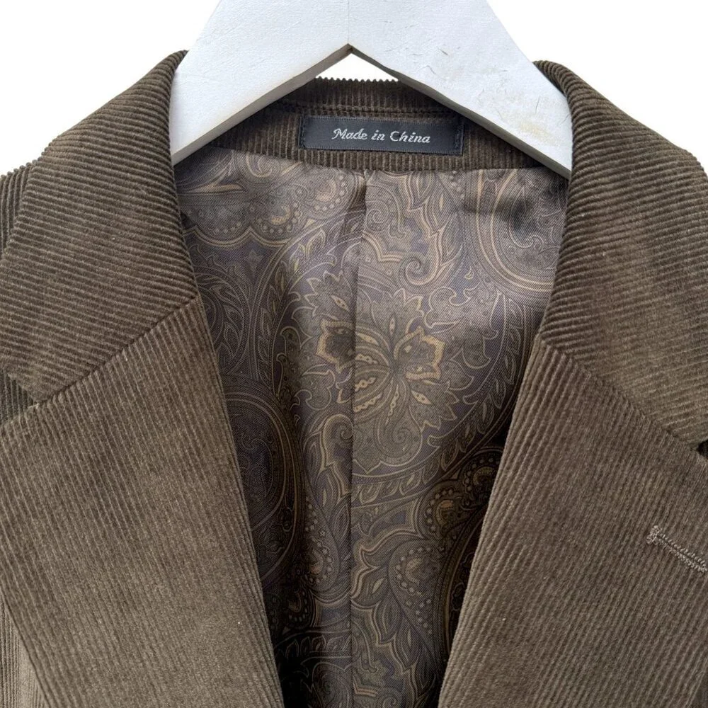 CHAPS Mens Blazer 46L Brown Cotton Corduroy  Jacket Academic Classic Sportcoat
