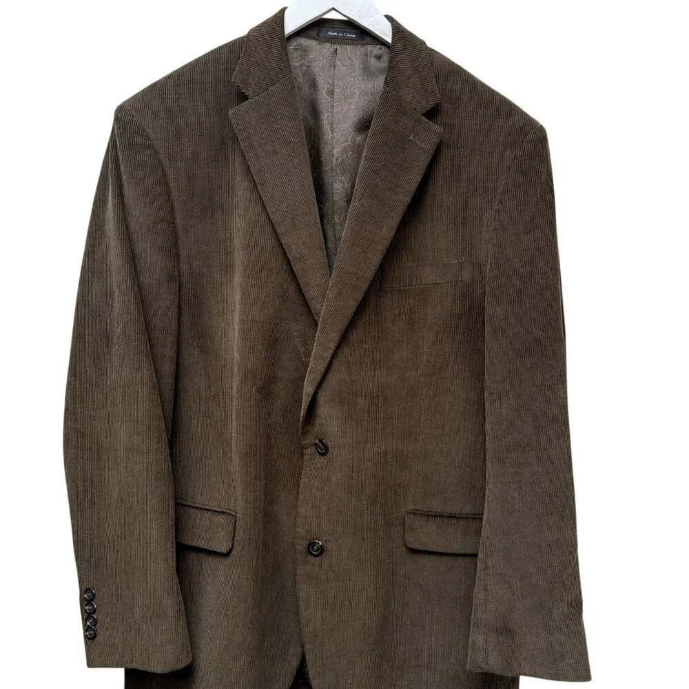 CHAPS Mens Blazer 46L Brown Cotton Corduroy  Jacket Academic Classic Sportcoat