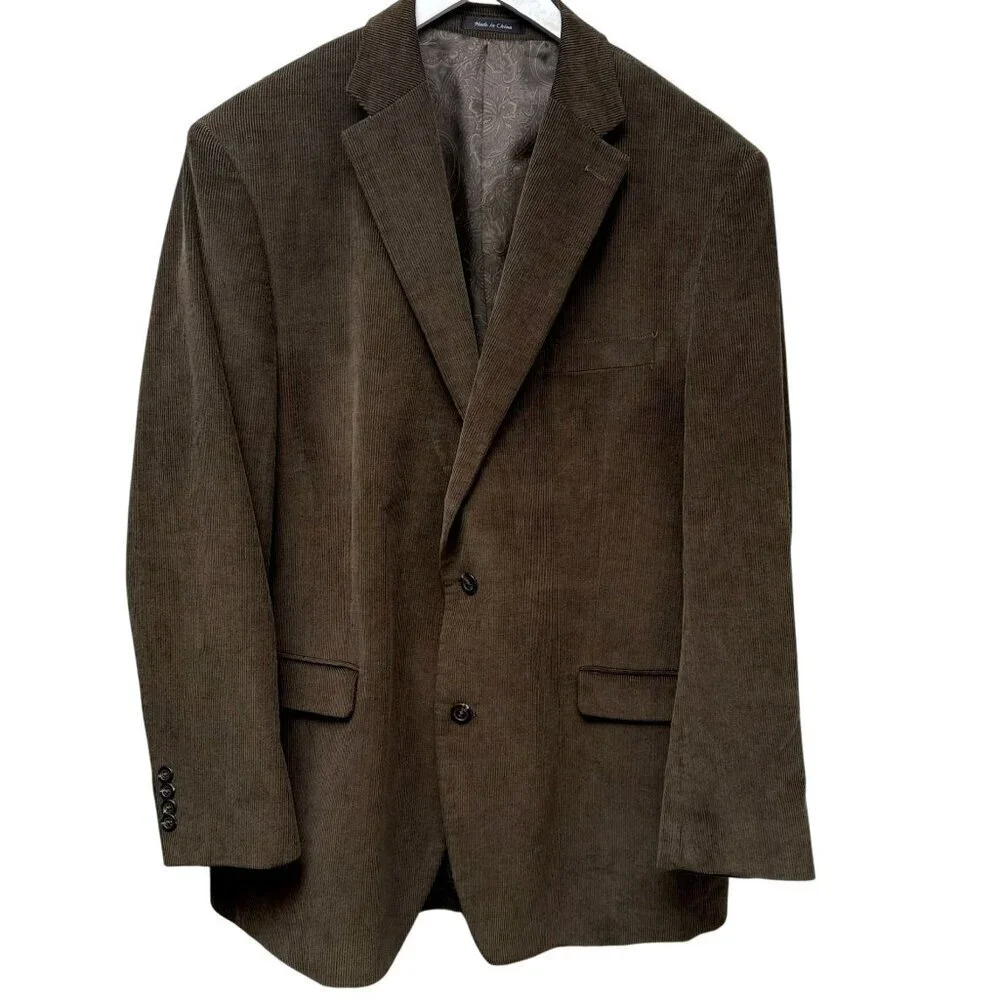 CHAPS Mens Blazer 46L Brown Cotton Corduroy  Jacket Academic Classic Sportcoat