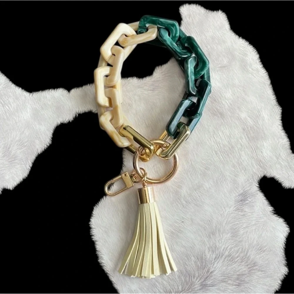FORREST AND Tan Chain Link Bracelet Keychain